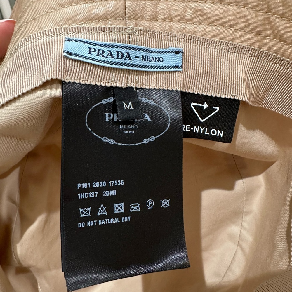 Authentic Prada Satin Bucket Hat in Beige with Triangle Logo - Picture 5 of 6
